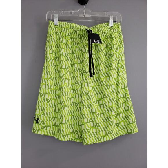 NEW MENS UNDER ARMOUR LIME TECH PRINTED SHORTS SIZE SMALL Basketball Gym Athleti - Picture 1 of 3